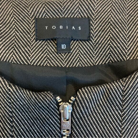 TOBIAS black herringbone long sleeve blazer coat zipper front Sz 10 NWOT - Picture 8 of 12
